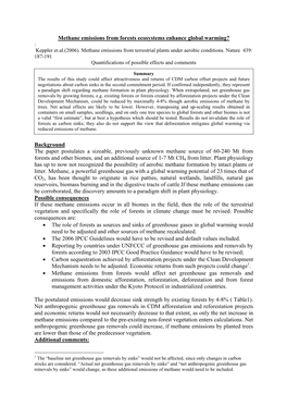 Methane Emissions from Forests Ecosystems Enhance Global Warming? : Keppler Et.Al.(2006)