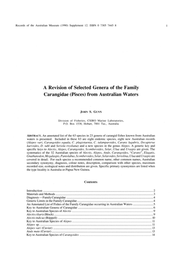 A Revision of Selected Genera of the Family Carangidae (Pisces) from Australian Waters
