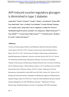 AVP-Induced Counter-Regulatory Glucagon Is Diminished in Type 1 Diabetes