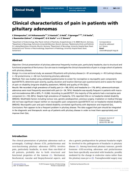 Clinical Characteristics of Pain in Patients with Pituitary Adenomas