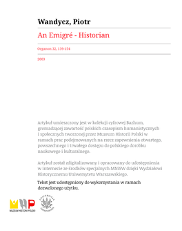 An Emigre—Historian