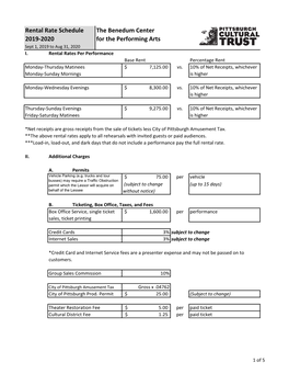 Rental Rate Schedule the Benedum Center 2019-2020 for the Performing Arts Sept 1, 2019 to Aug 31, 2020 I