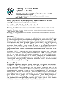 Diversity, Composition and Nutrient Adequacy of Diets of Lactating Mothers in Jimma Zone, Southwest Ethiopia