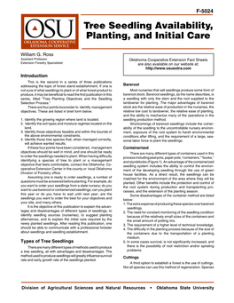 Tree Seedling Availability, Planting, and Initial Care