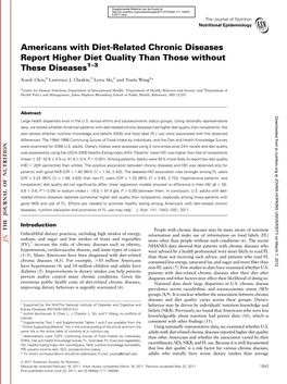 Americans with Diet-Related Chronic Diseases Report Higher Diet Quality Than Those Without These Diseases1–3