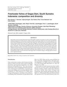 Freshwater Fishes of Gegas Dam, South Sumatra Indonesia: Composition and Diversity