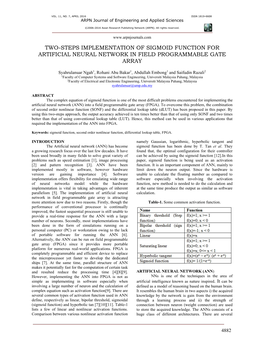 Two-Steps Implementation of Sigmoid Function for Artificial Neural Network in Field Programmable Gate Array