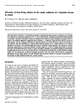 Diversity of Free-Living Ciliates in the Sandy Sediment of a Spanish Stream in Winter