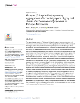 Grouper (Epinephelidae) Spawning Aggregations Affect Activity Space of Grey Reef Sharks, Carcharhinus Amblyrhynchos, in Pohnpei, Micronesia