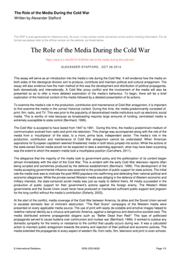 The Role of the Media During the Cold War Written by Alexander Stafford