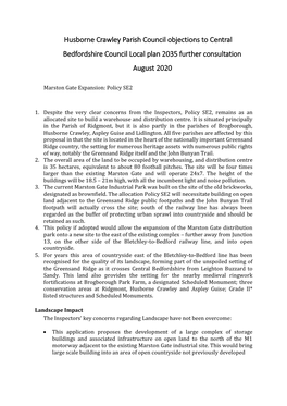 Husborne Crawley Parish Council Objections to Central Bedfordshire Council Local Plan 2035 Further Consultation August 2020