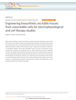 Engineering Biosynthetic Excitable Tissues from Unexcitable Cells for Electrophysiological and Cell Therapy Studies