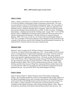 Bios for 2005 Lincoln Legacy Lecture Series Presenters