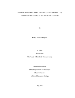 Growth Inhibition of Red Abalone (Haliotis Rufescens) Infested with an Endolithic Sponge (Cliona Sp.)