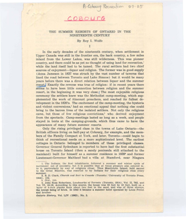Cobourg, for Example, and the Mem- Bers of the Family Compact at York, and Later, Toronto-Could Begin to Think of Recreational Needs on a More Sophisticated Level
