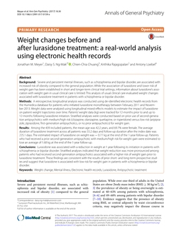 Weight Changes Before and After Lurasidone Treatment: a Real‑World Analysis Using Electronic Health Records Jonathan M