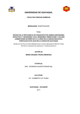 Enterobius Vermicularis Y Ascaris Lumbricoides En Niños De 3 a 5 Años En La Unidad Educativa Particular 24 De Julio En La Ciudad De Guayaquil