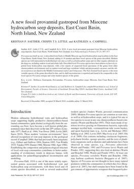 A New Fossil Provannid Gastropod from Miocene Hydrocarbon Seep Deposits, East Coast Basin, North Island, New Zealand