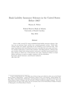 Bank Liability Insurance Schemes in the United States Before 1865∗