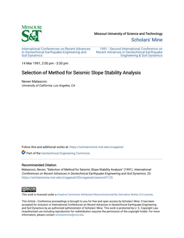 Selection of Method for Seismic Slope Stability Analysis