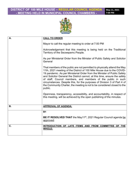 Regular Council Agenda -Meeting