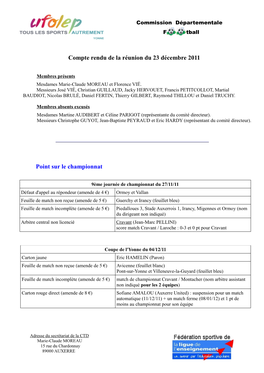 Compte Rendu De La Réunion Du 23 Décembre 2011 Point Sur Le