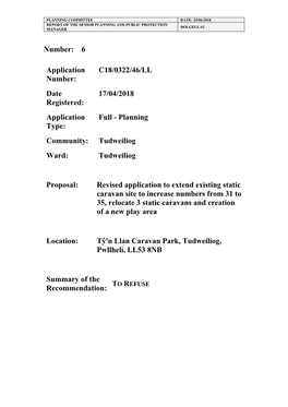 Ty'n Llan Caravan Park, Tudweiliog, Pwllheli PDF 98 KB