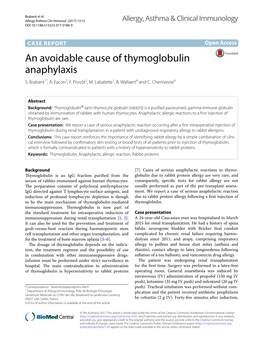 An Avoidable Cause of Thymoglobulin Anaphylaxis S