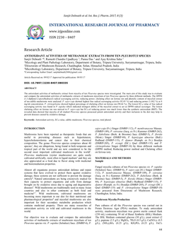 Antioxidant Activities of Methanolic Extracts from Ten Pleurotus Species