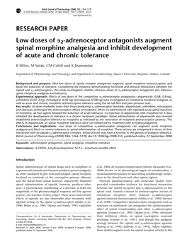 Low Doses of A2-Adrenoceptor Antagonists Augment Spinal Morphine Analgesia and Inhibit Development of Acute and Chronic Tolerance