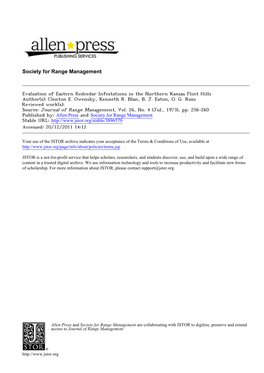 Evaluation of Eastern Redcedar Infestations in the Northern Kansas Flint Hills Author(S): Clenton E