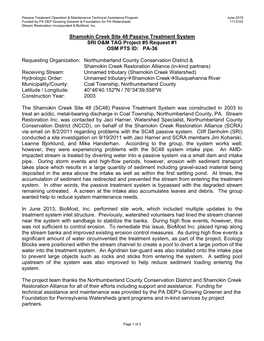 Shamokin Creek Site 48 Passive Treatment System SRI O&M TAG Project #5 Request #1 OSM PTS ID: PA-36