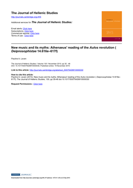 Athenaeus' Reading of the Aulos Revolution ( Deipnosophistae 14.616E–617F)