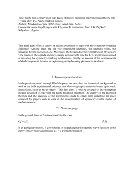 Title: Parity Non-Conservation in Β-Decay of Nuclei: Revisiting Experiment and Theory Fifty Years After