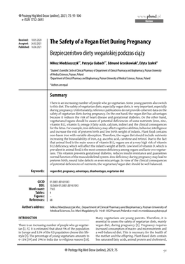 The Safety of a Vegan Diet During Pregnancy Bezpieczeństwo Diety