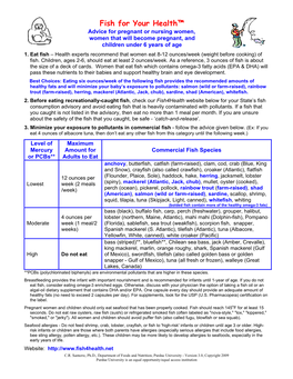 Fish for Your Health™ Advice for Pregnant Or Nursing Women, Women That Will Become Pregnant, and Children Under 6 Years of Age