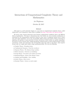 Interactions of Computational Complexity Theory and Mathematics