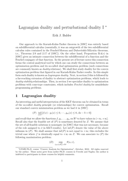 Lagrangian Duality and Perturbational Duality I ∗