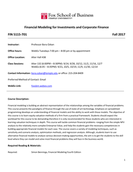 Financial Modeling for Investments and Corporate Finance FIN 5115