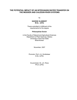 The Potential Impact of an Inter-Basin Water Transfer on the Modder and Caledon River Systems