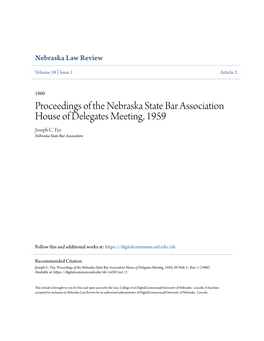 Proceedings of the Nebraska State Bar Association House of Delegates Meeting, 1959 Joseph C