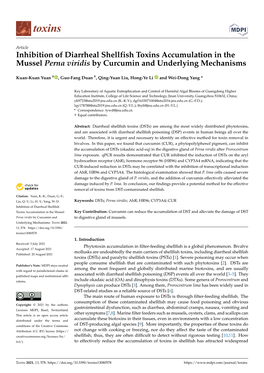 Inhibition of Diarrheal Shellfish Toxins Accumulation in the Mussel Perna Viridis by Curcumin and Underlying Mechanisms