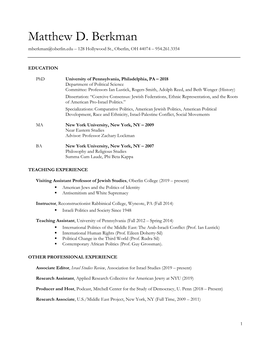 Matthew Berkman CV September 2019