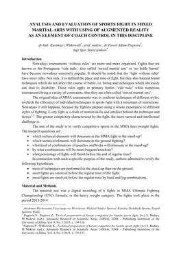 Analysis and Evaluation of Sports Fight in Mixed Martial Arts with Using of Augmented Reality As an Element of Coach Control in This Discipline