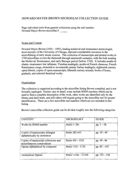 Howard Mayer Brown Microfilm Collection Guide