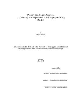 Payday Lending in America: Profitability and Regulation in the Payday Lending Market