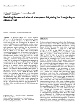 Modelling the Concentration of Atmospheric CO2 During the Younger Dryas Climate Event