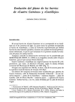 Evolución Del Plano De Los Barrios De «Cuatro Caminos» Y «Castillejos»