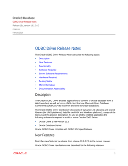 ODBC Driver Release Notes Release 18C, Version 18.1.0.0.0 E83801-01 February 2018
