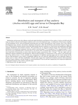 Anchoa Mitchilli) Eggs and Larvae in Chesapeake Bay ) E.W